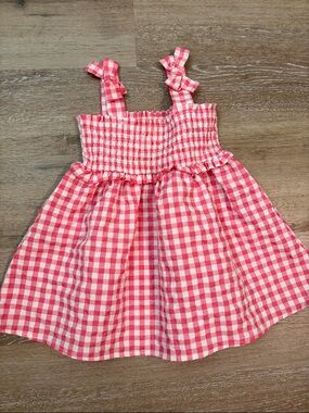 Toddler Pink Gingham Smocked Sundress with Tie Straps